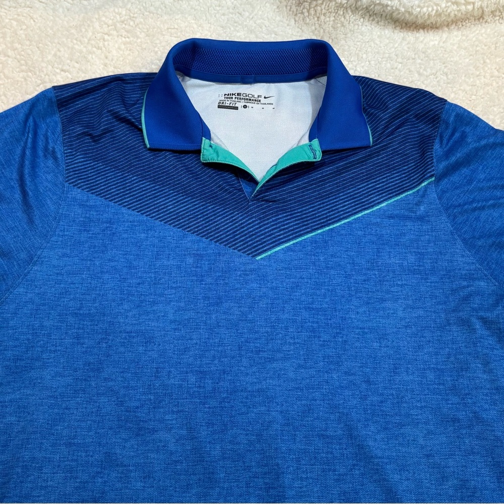 Nike Blue Polo Golf Shirt with Chevron Design